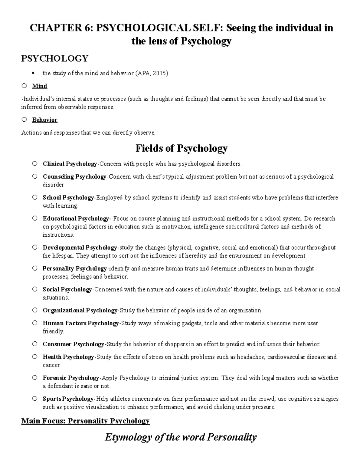 Chap 4 - More about philosophy - CHAPTER 6: PSYCHOLOGICAL SELF: Seeing ...