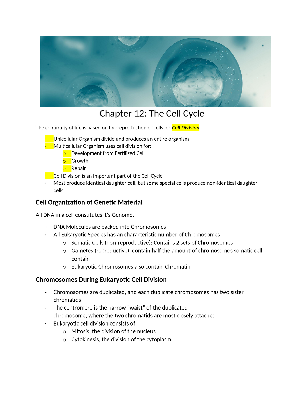 Chapter 12 The Cell Cycle Chapter 12 The Cell Cycle The Continuity Of Life Is Based On The