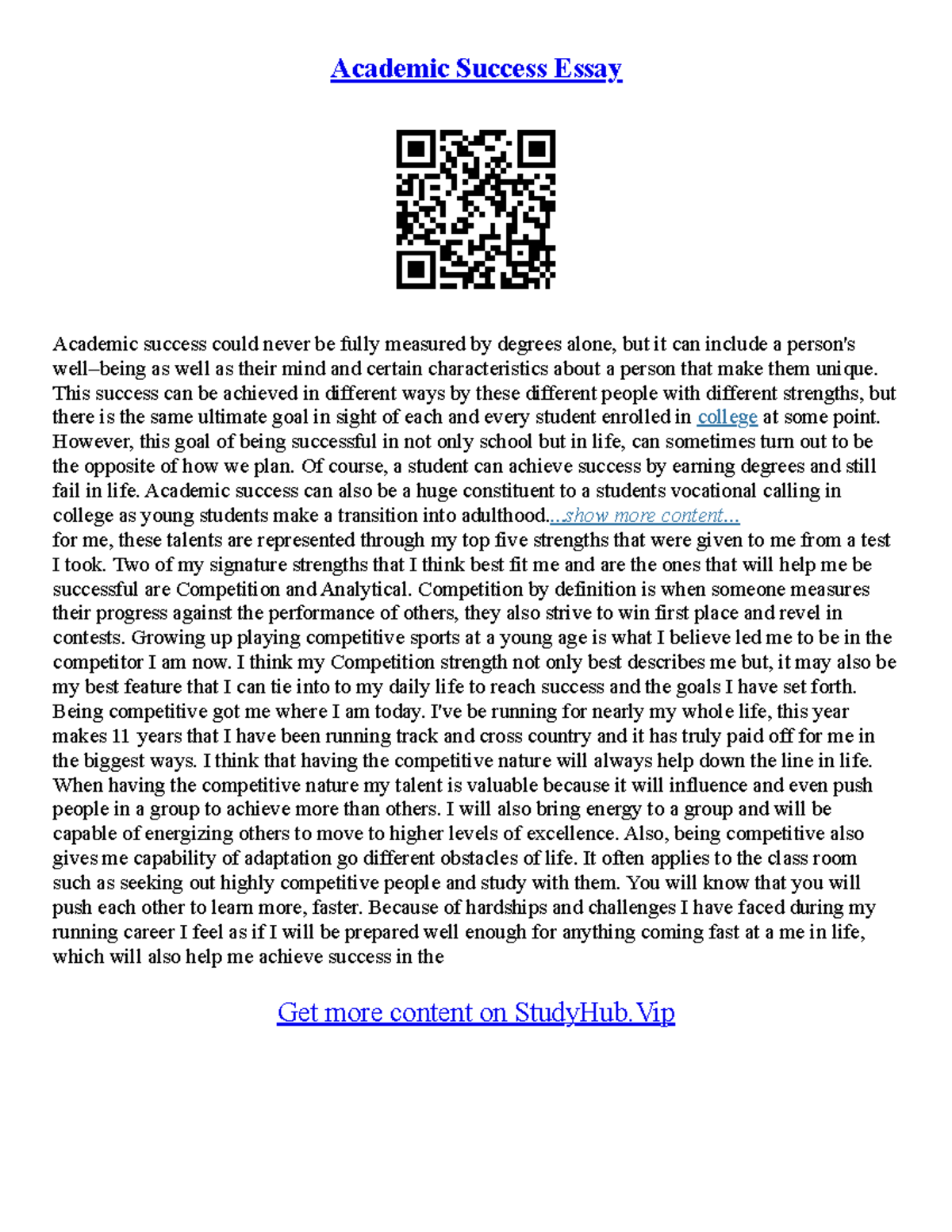 Best Academic Essays - Academic Success Essay Academic success could ...