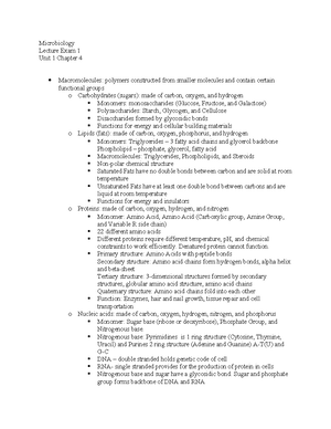 Chapter 1 Lecture Exam Notes - Microbiology Lecture Exam 1 Unit 1 ...