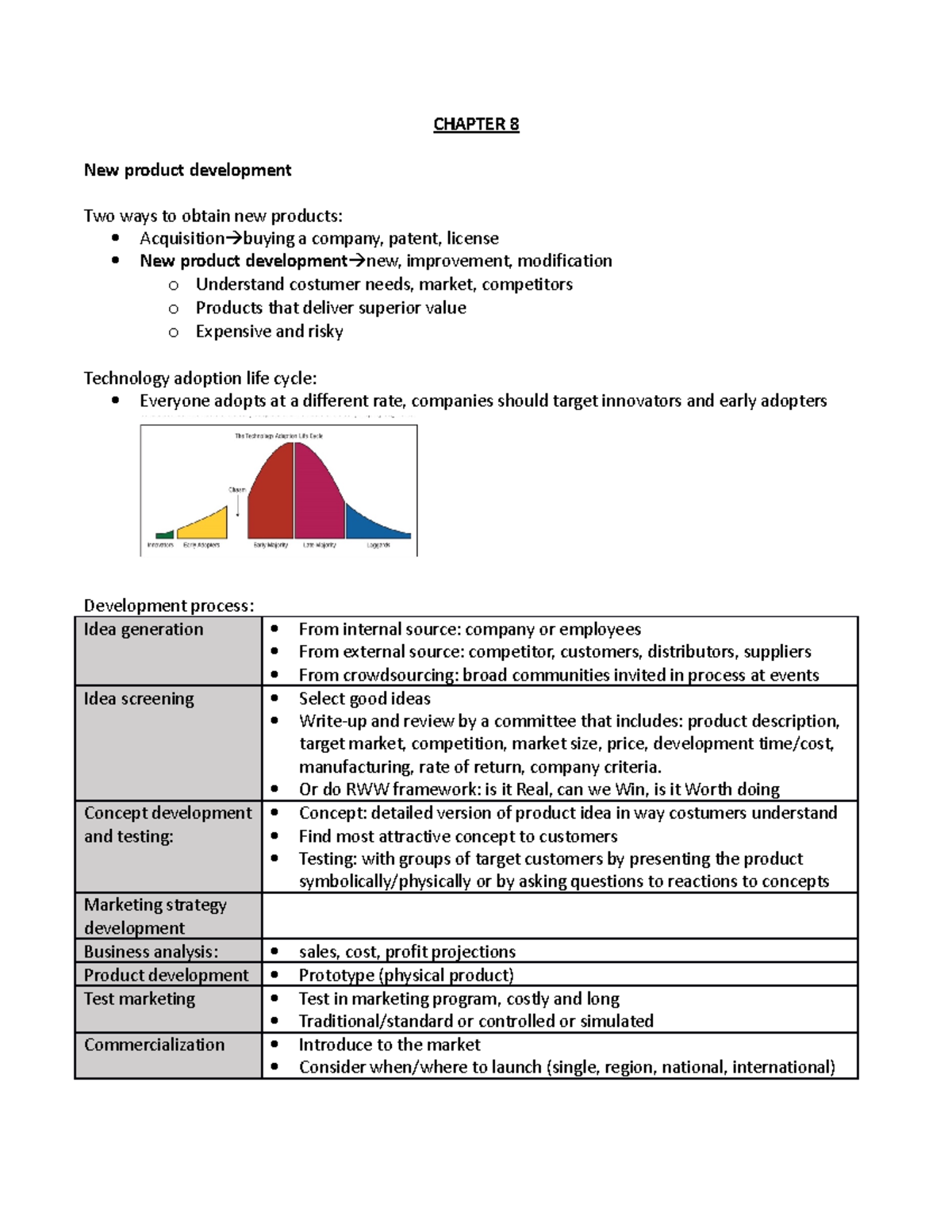 COMM223 final study doc - CHAPTER 8 New product development Two ways to ...