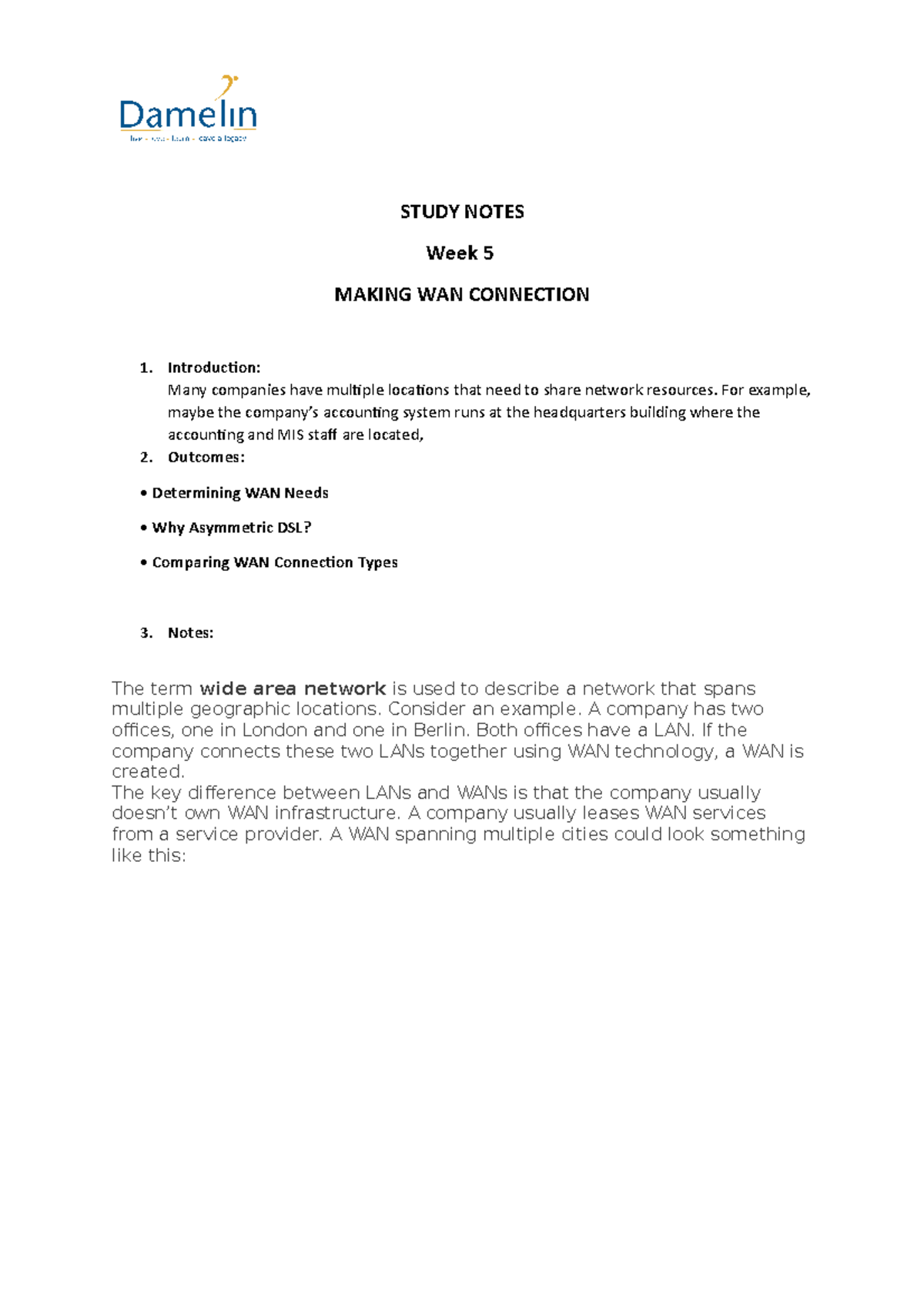 Unit 5 making WAN Connection - STUDY NOTES Week 5 MAKING WAN CONNECTION ...