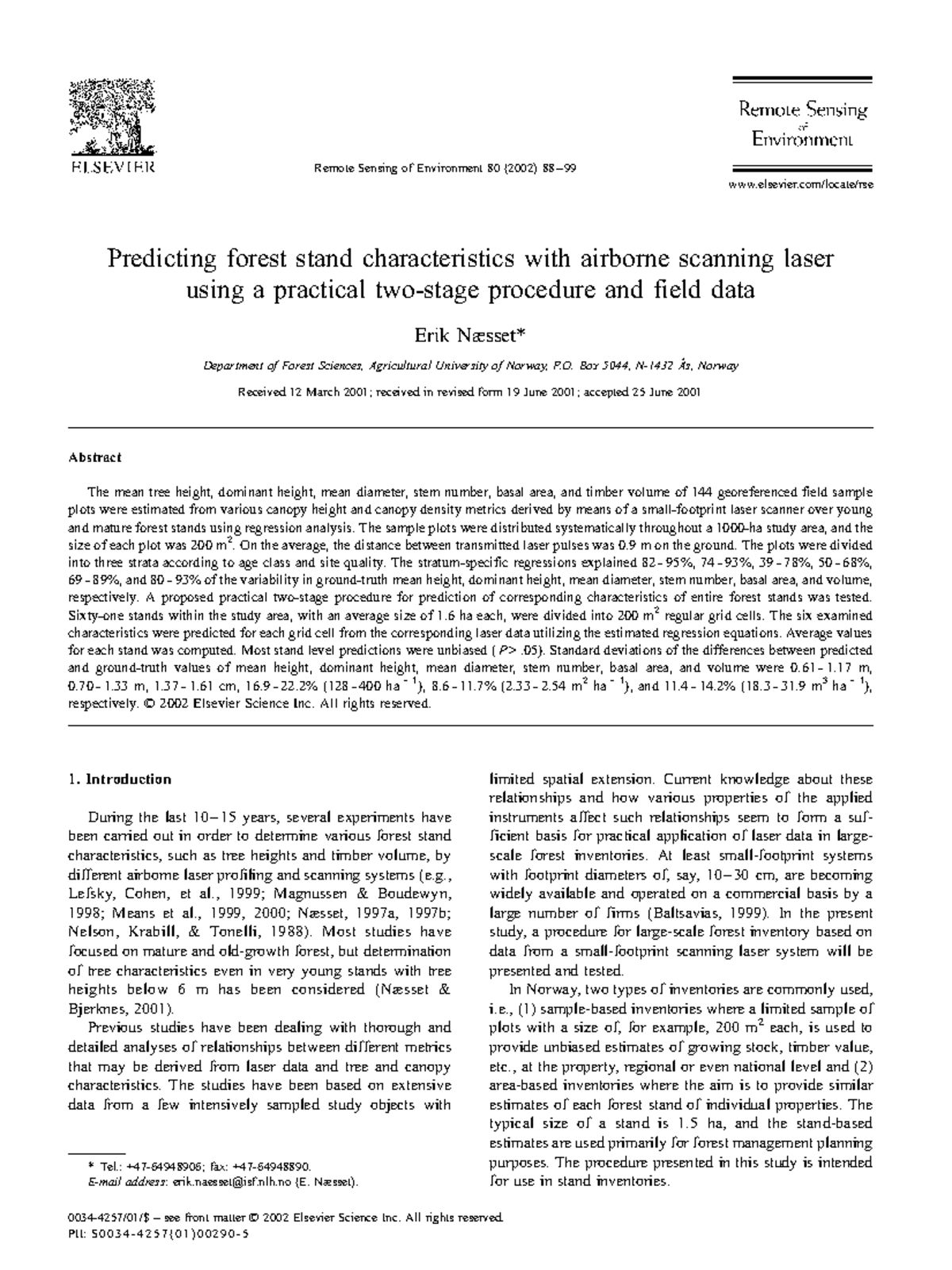 Predicting forest stand characteristics with airborne scanning laser ...