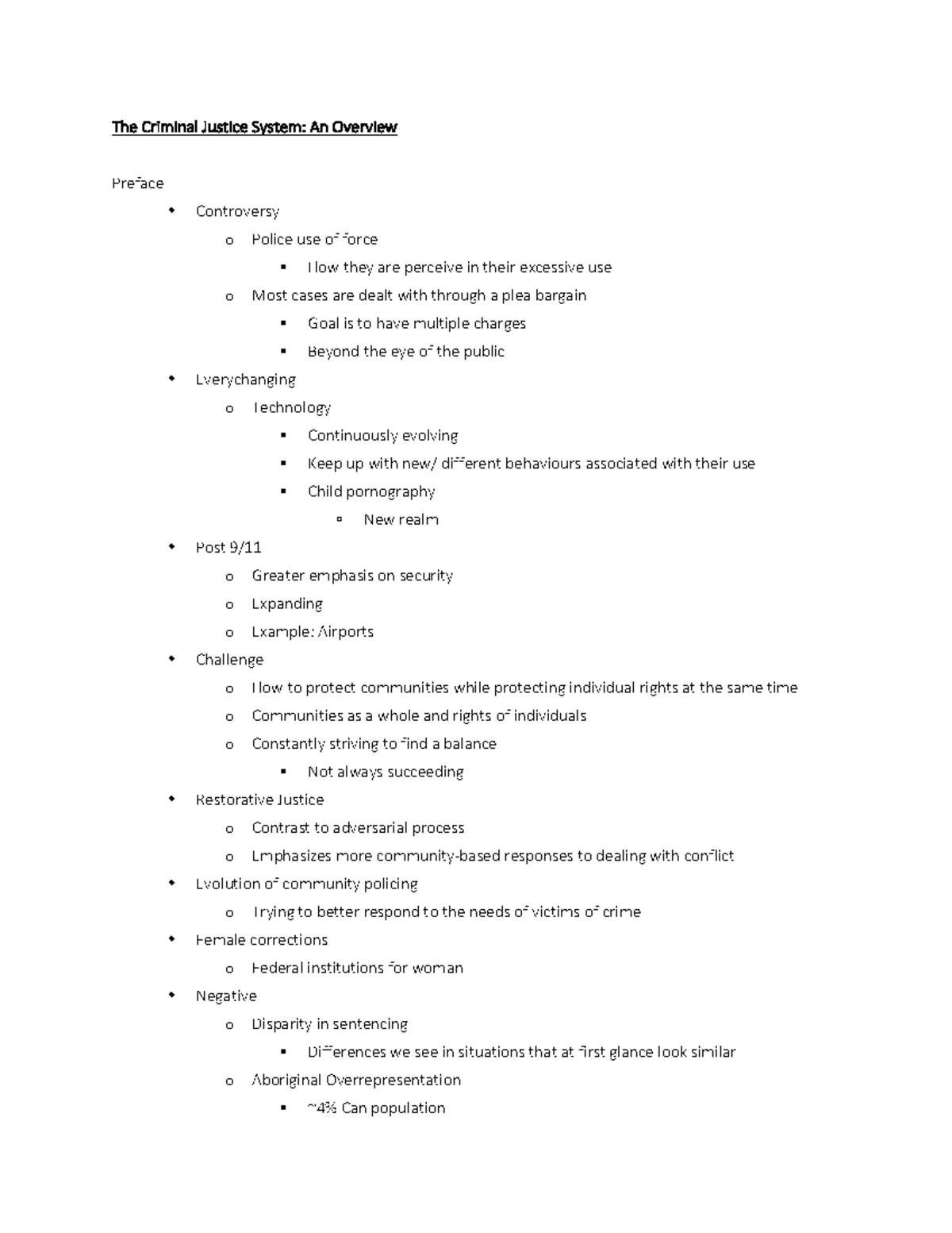 Lecture notes, lecture 1-6 - The Criminal Justice System: An Overview ...