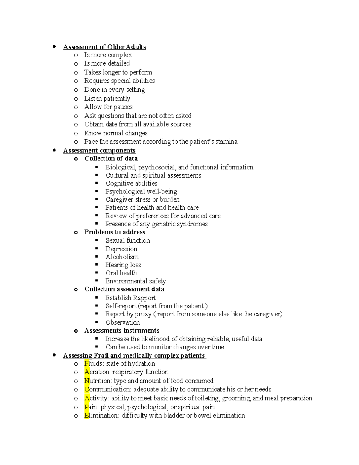 Chronic age exam 2 test - Exam review - Assessment of Older Adults o Is ...