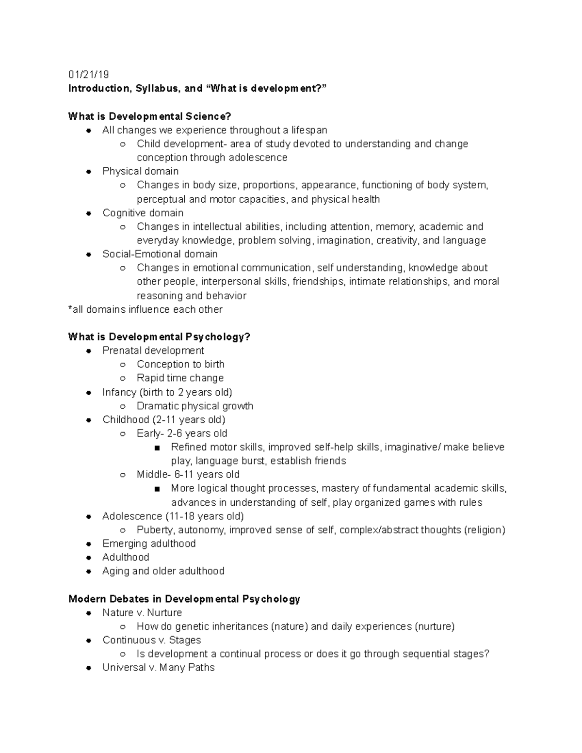 Final Study Guide - 01/21/ Introduction, Syllabus, and “What is ...