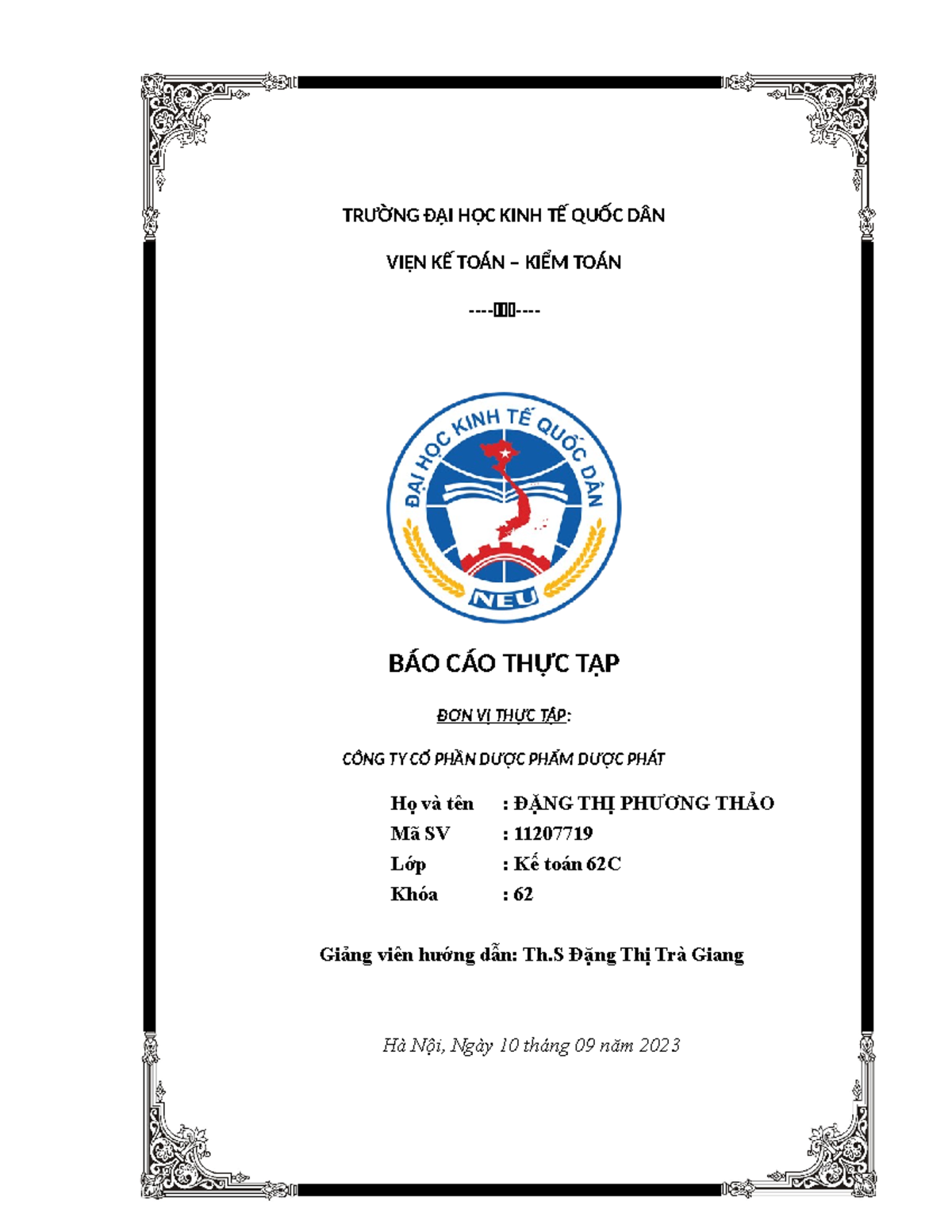 BAO CAO THUC TAP TONG HOP - TRƯỜNG ĐẠI HỌC KINH TẾ QUỐC DÂN VIỆN KẾ ...