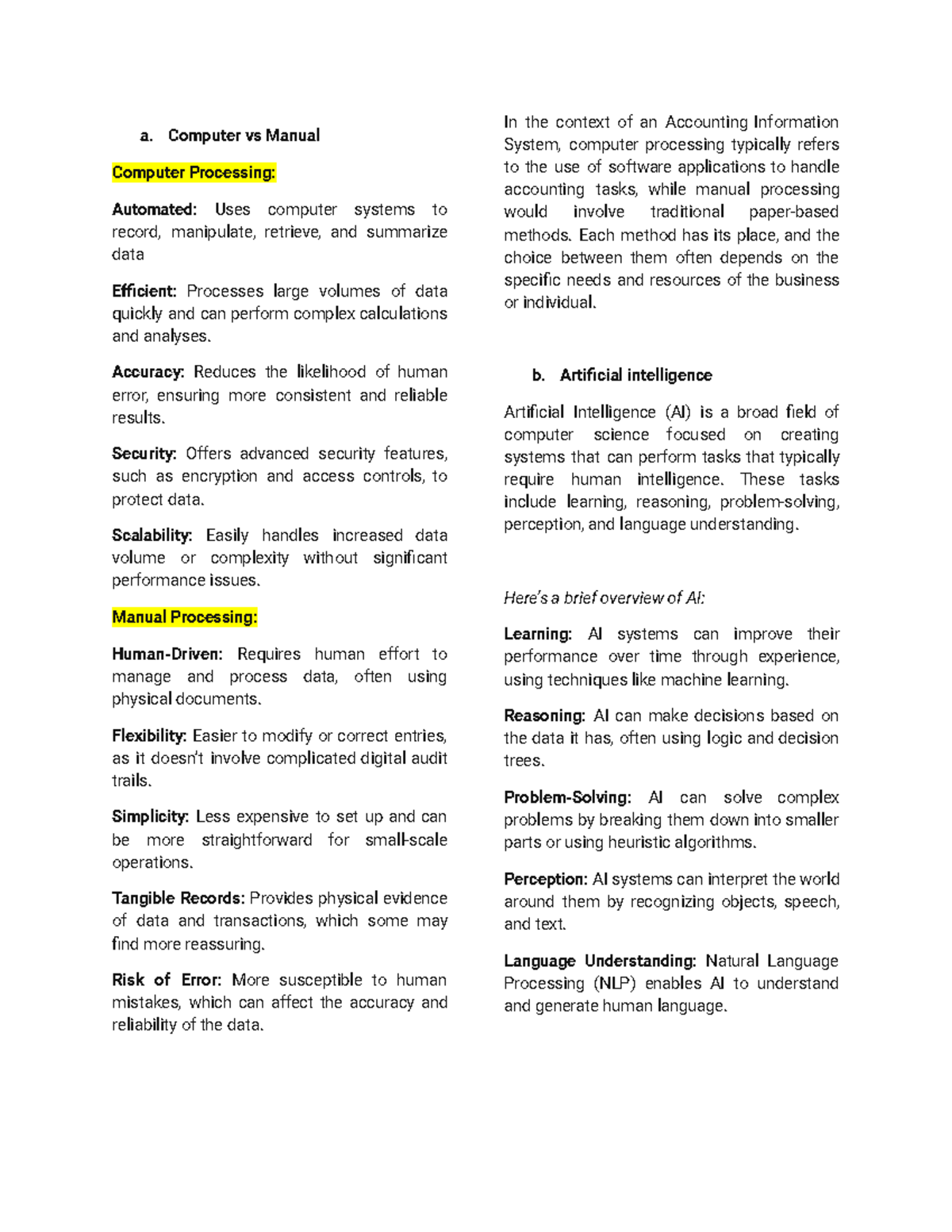 Computer VS. Manual Reviewer a. Computer vs Manual Computer