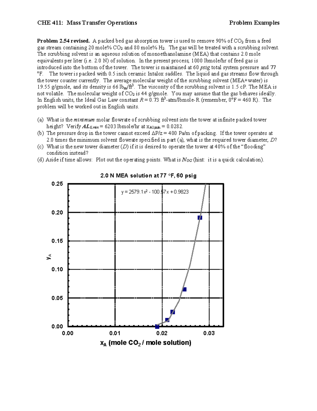 CHE 411 Recitation#3 10-17-23 - CHE 411: Mass Transfer Operations ...