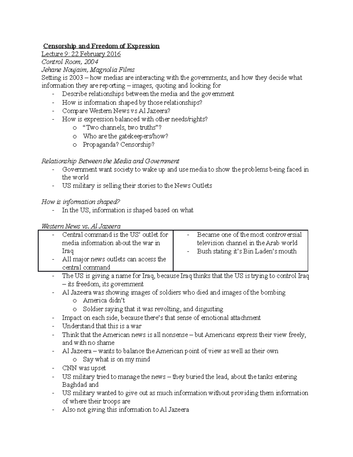 CMST 1A03 Censorship and Freedom of Expression Censorship and
