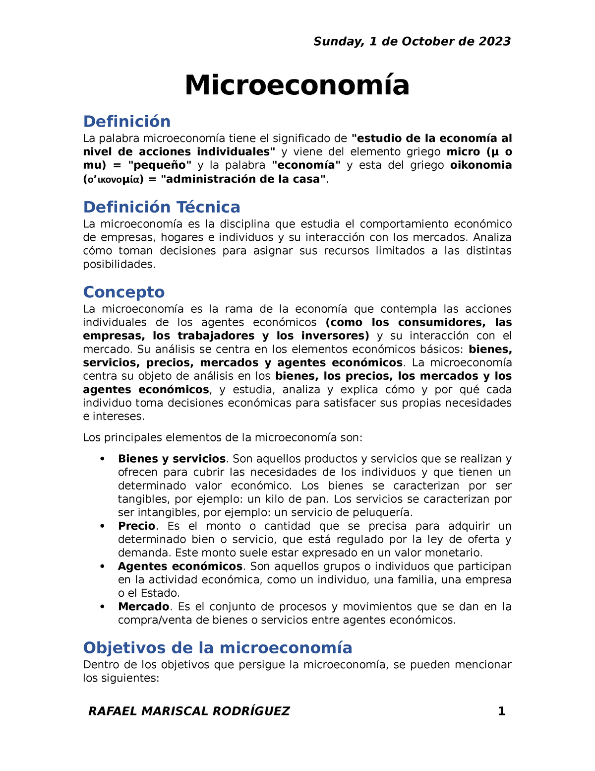 Microeconomía (Apuntes) - Microeconomía Definición La Palabra ...