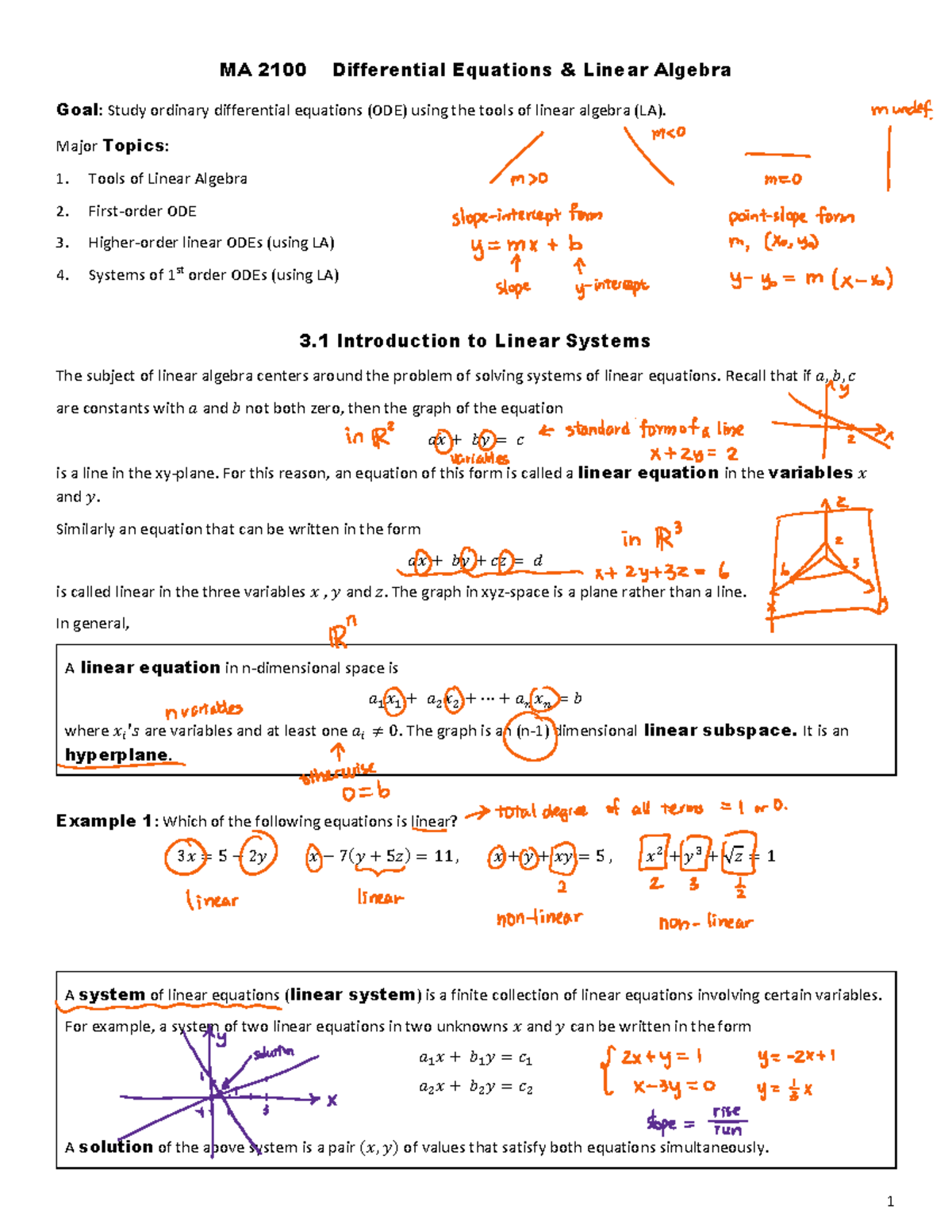 3 - Chapter 3.1 Review - MA 2100 Differential Equations & Linear ...