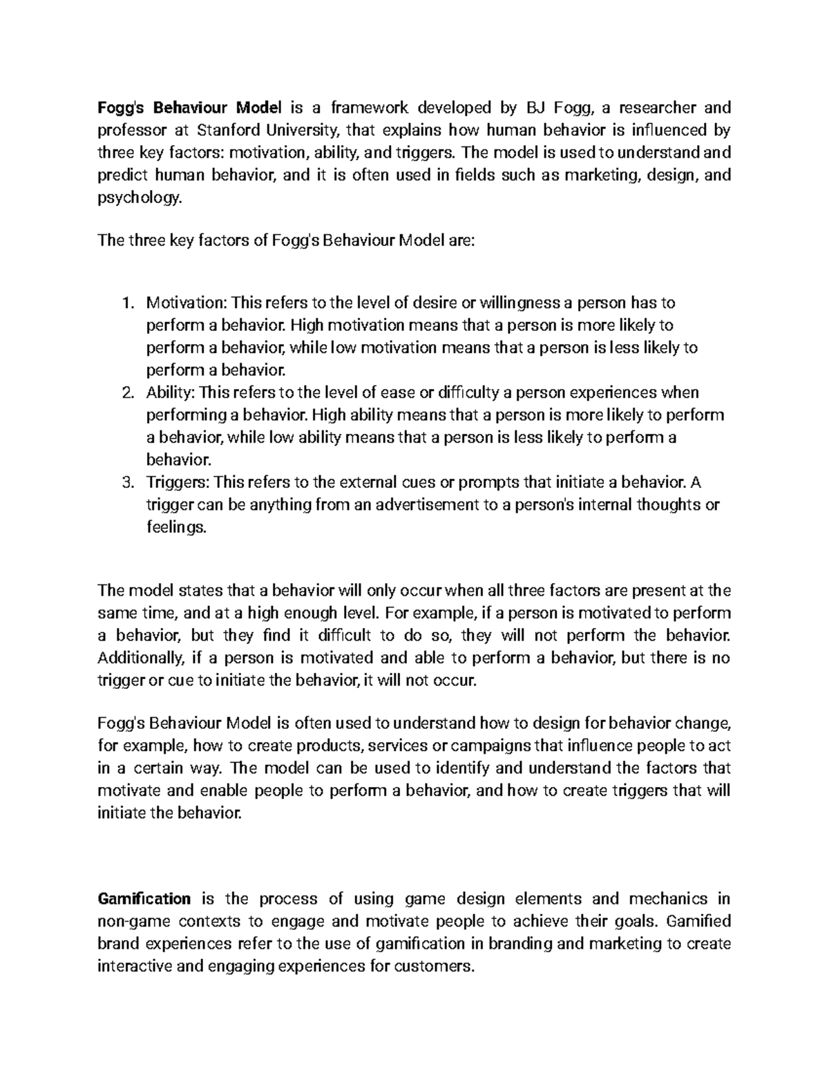 SPM3 - Fogg's Behaviour Model - Fogg's Behaviour Model is a framework ...