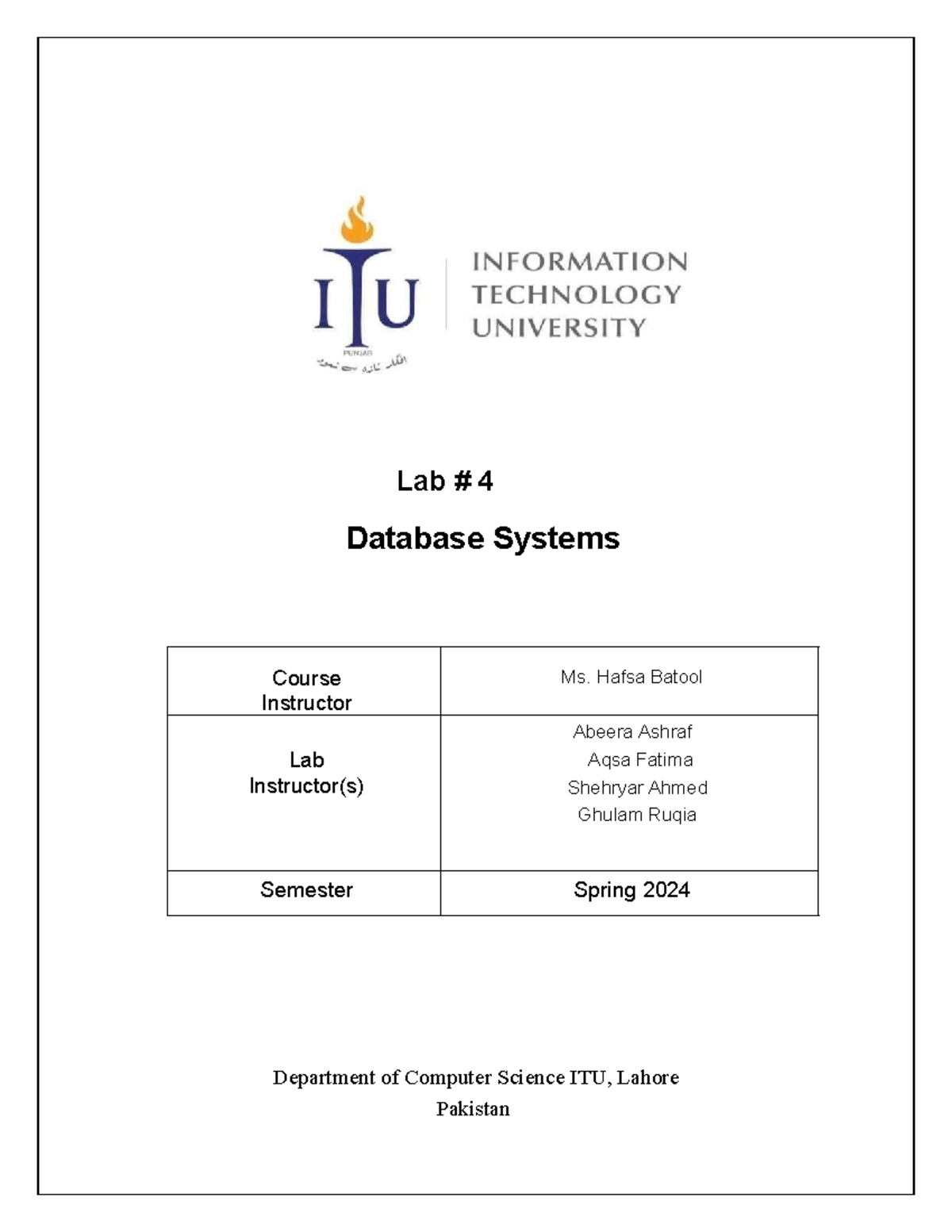 lab assignment 2024 - Lab # 4 Database Systems Course Instructor Ms ...