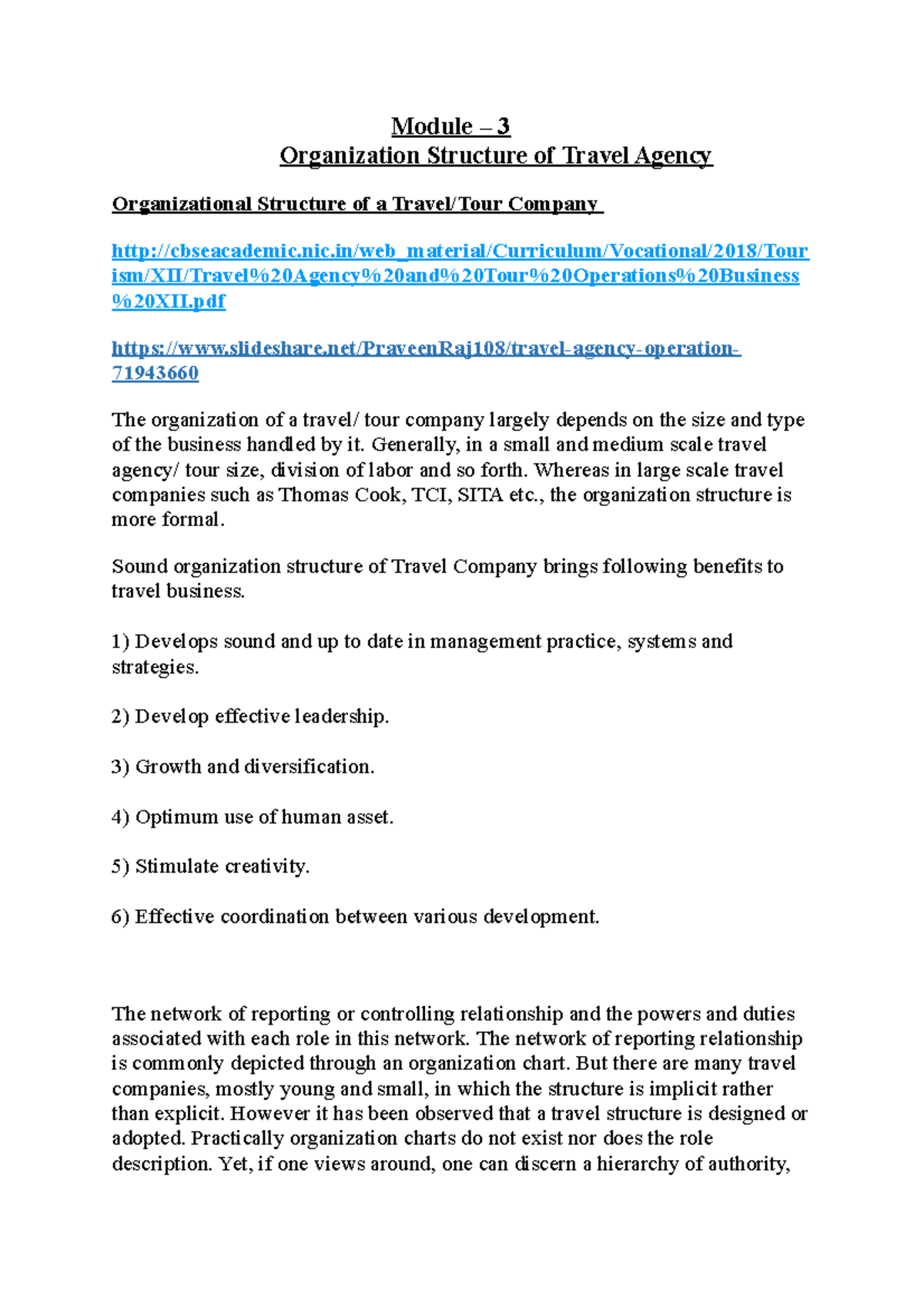 Module - 3 TTAM - Organization Structure of Travel Agency - Module – 3 ...