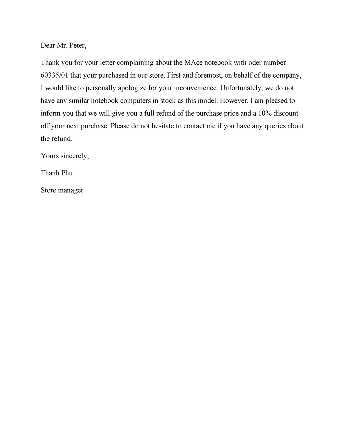 Unit 5 writing - sggs - Dear Mr. Peter, Thank you for your letter ...