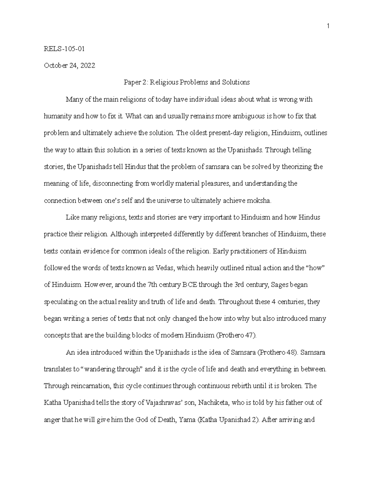Paper 2 Religious Problems and Solutions - RELS-105- October 24, 2022 ...