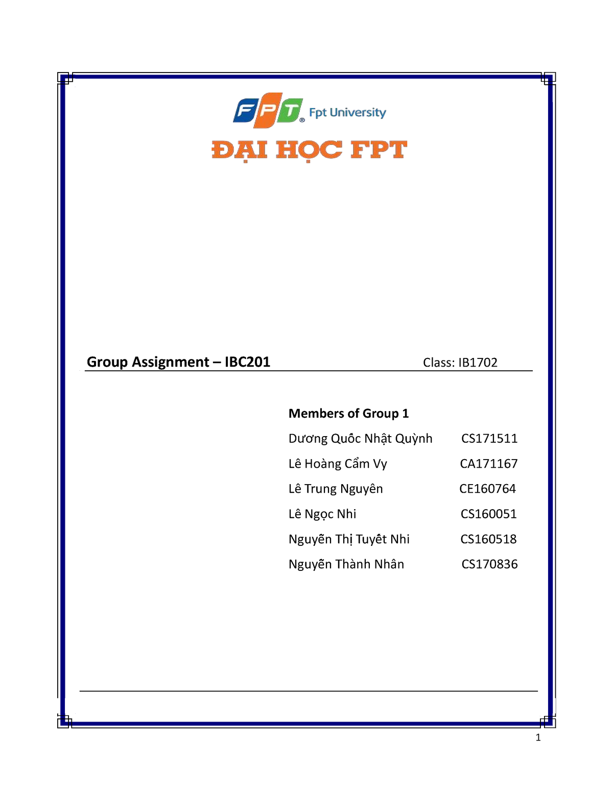 Group Assignment IBC201 - Group Assignment – IBC201 Class: IB Members ...