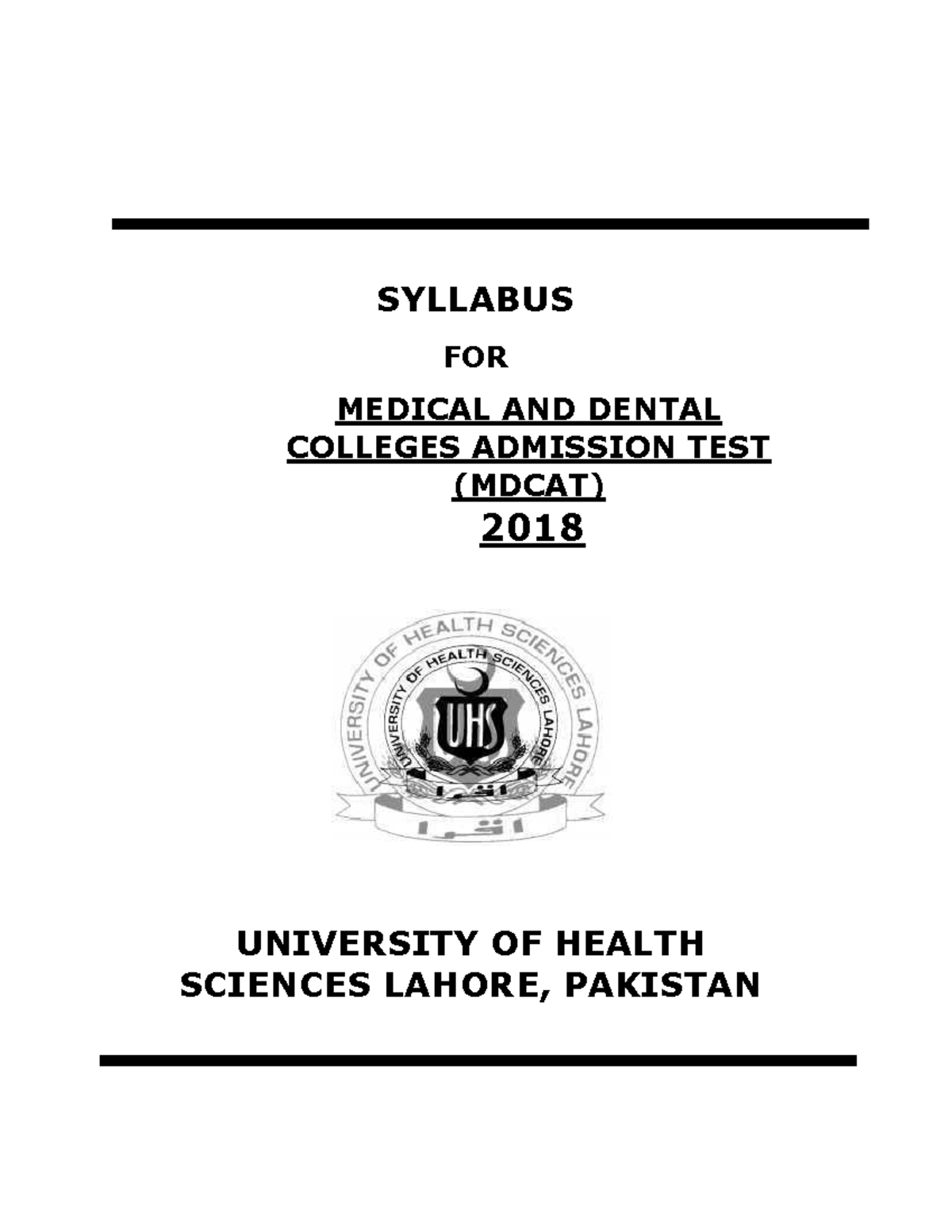 UHS Mdcat Syllabus 2018 - SYLLABUS FOR MEDICAL AND DENTAL COLLEGES ...