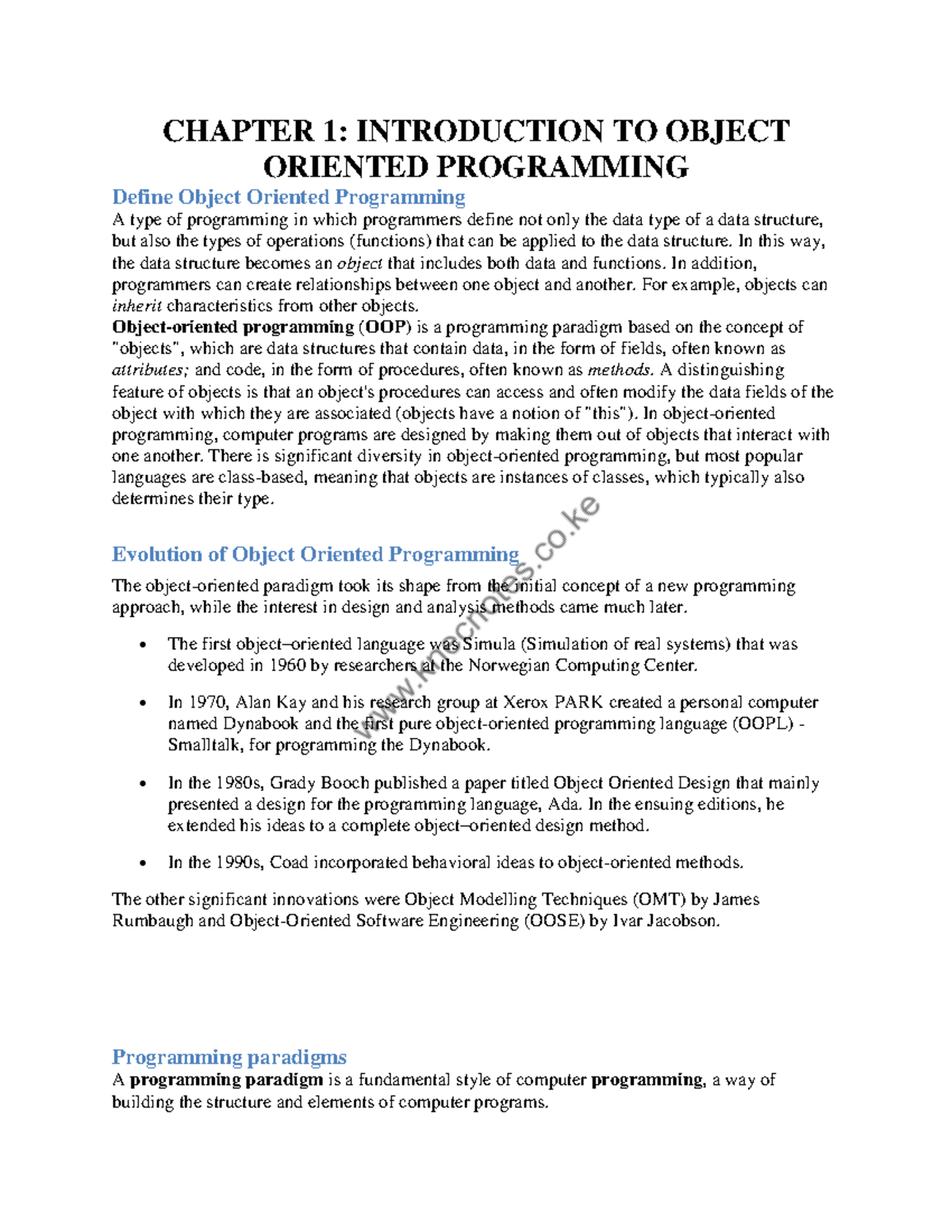 Introduction-TO- Object - CHAPTER 1: INTRODUCTION TO OBJECT ORIENTED ...