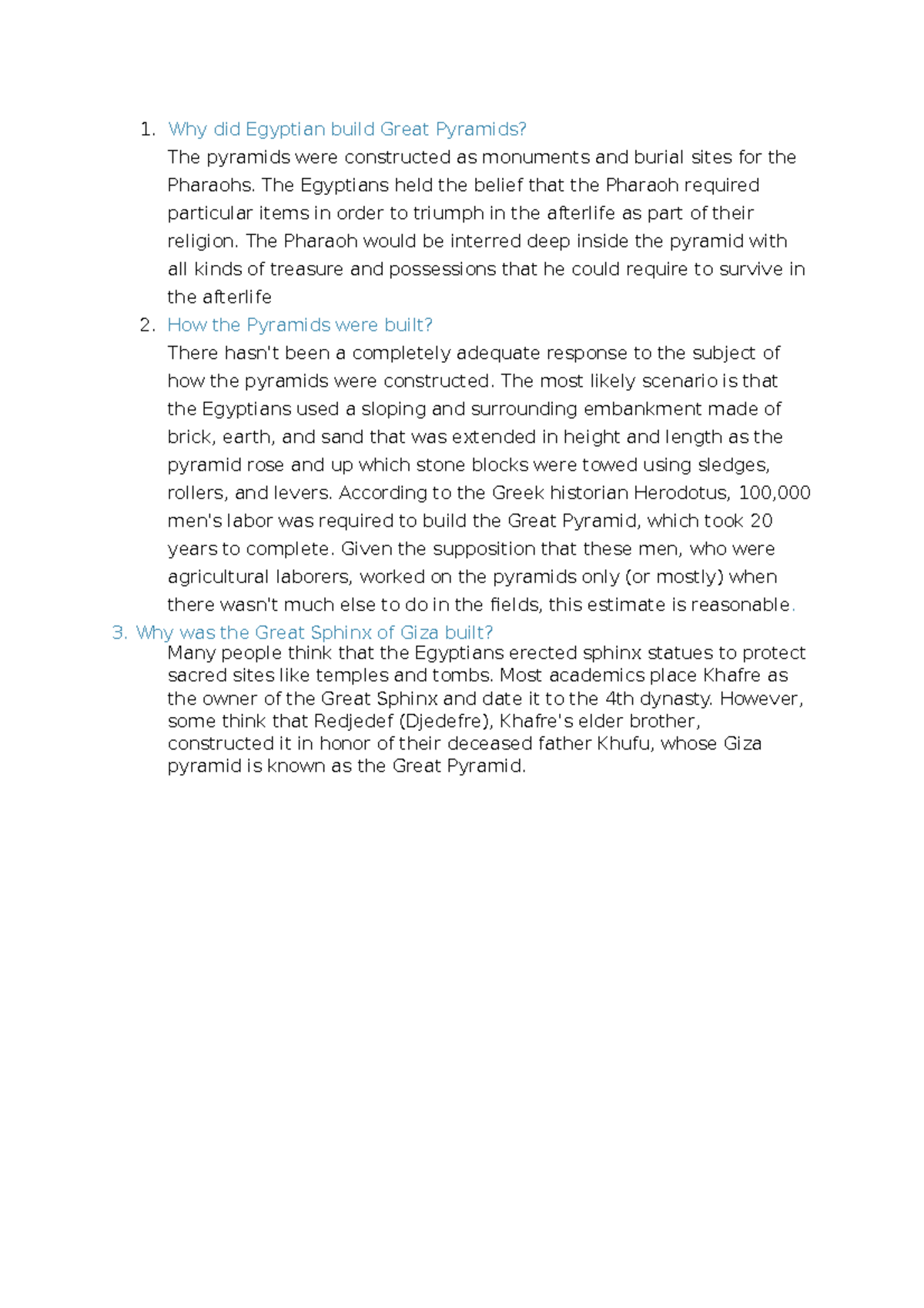 WCH homework 1 ƯCH Why did Egyptian build Great Pyramids? The