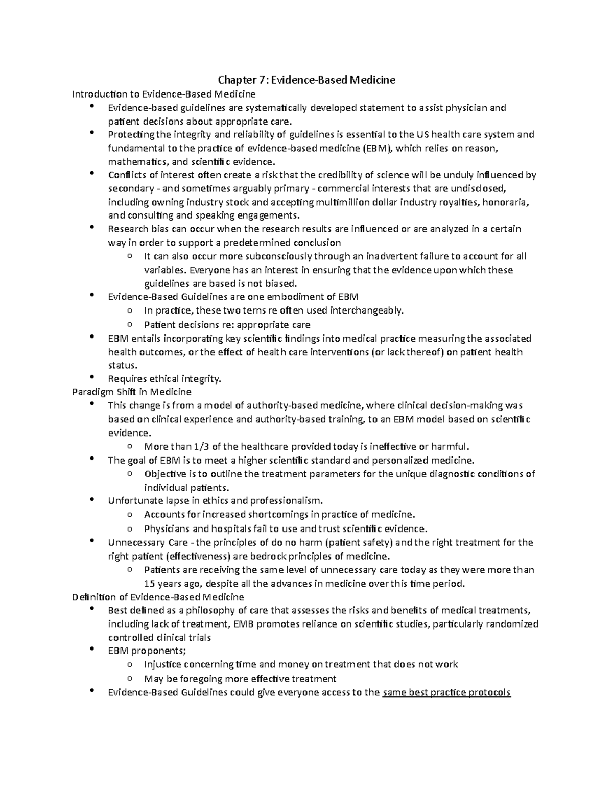 Chapter 7 - Chapter 7: Evidence-Based Medicine Introduction to Evidence ...