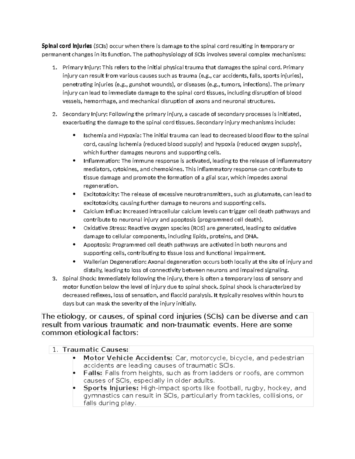 Spinal cord injuries - The pathophysiology of SCIs involves several ...