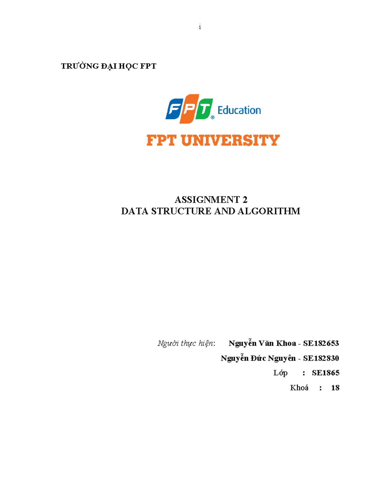 Mau Baocao Fall 2023 FPT - i TRƯỜNG ĐẠI HỌC FPT ASSIGNMENT 2 DATA ... image.