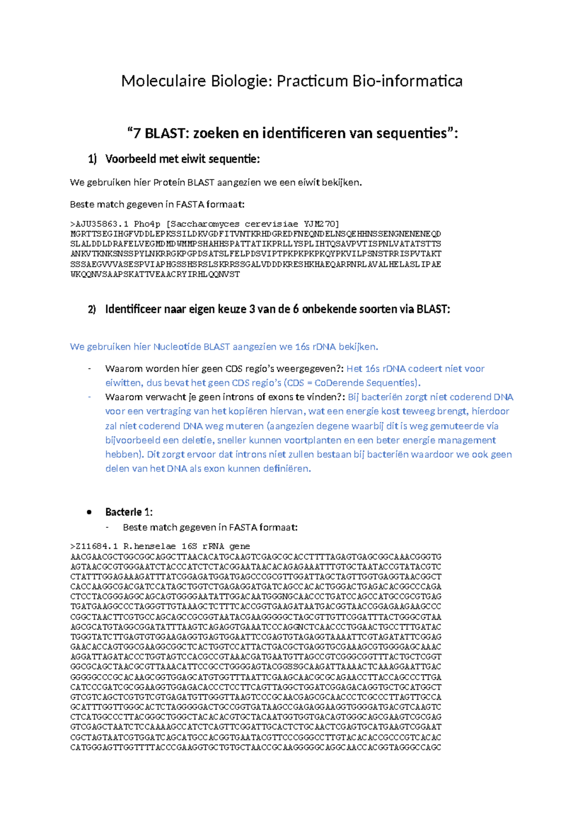 Bio-informatica - Moleculaire Biologie: Practicum Bio-informatica “7 ...