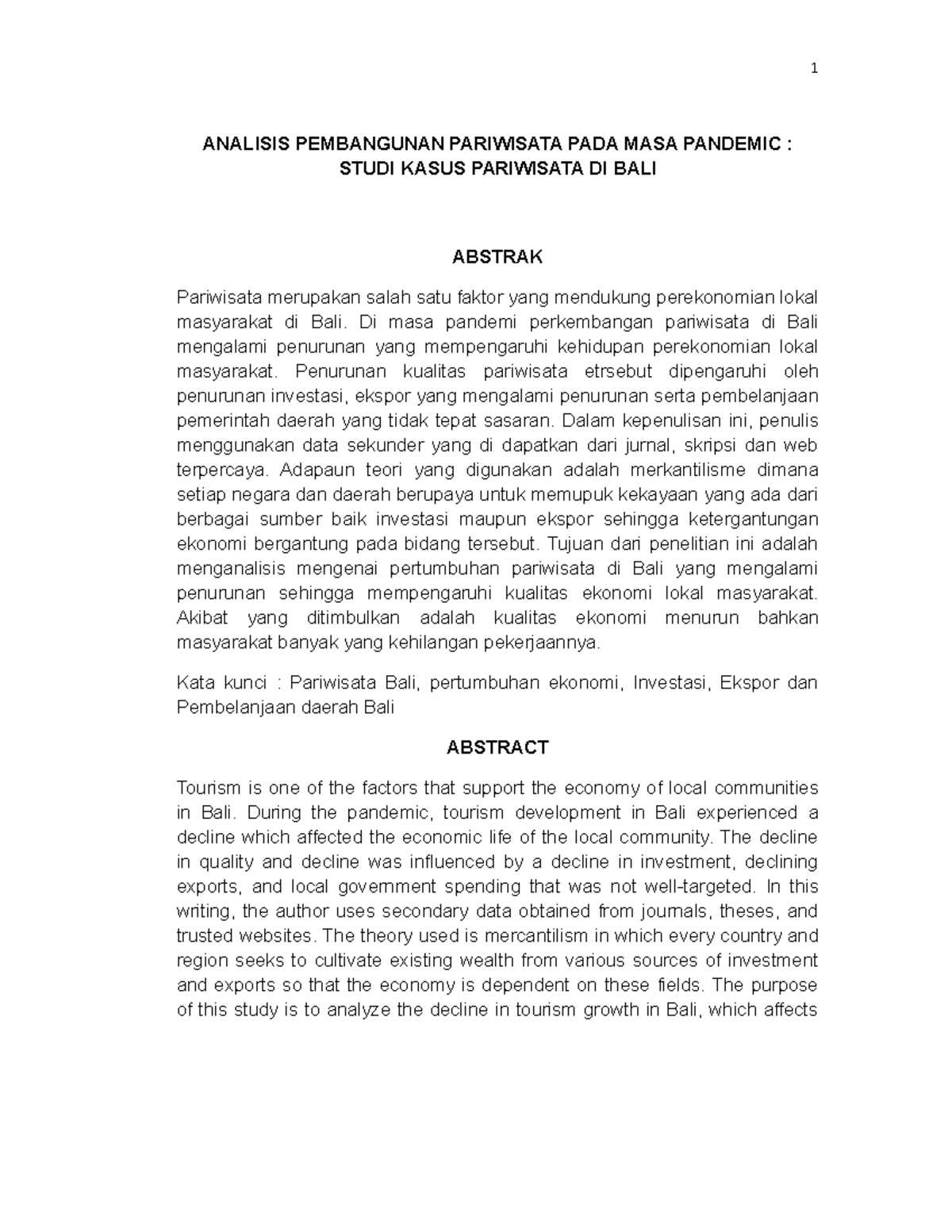 Analisis Pembangunan Pariwisata Pada Masa Pandemic Studi Kasus ...