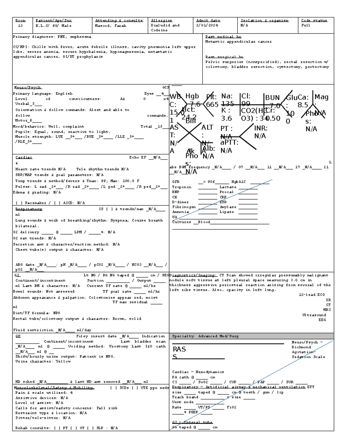 NPW Week 3 - Room 13 Patient/Age/Sex K.L/ 60/ Male Attending & consults ...