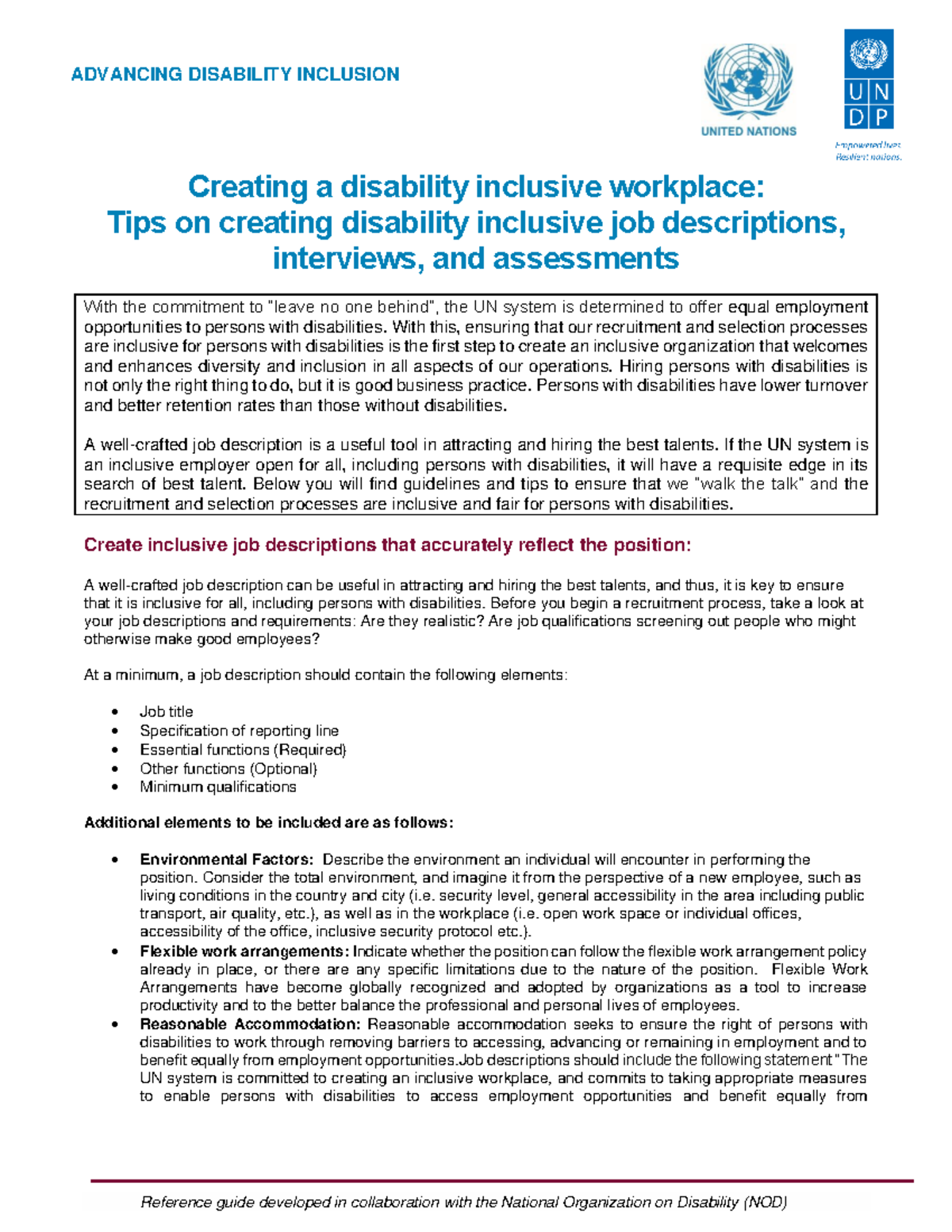 Creating a Disability Inclusive Workplace Job Descriptions Interviews