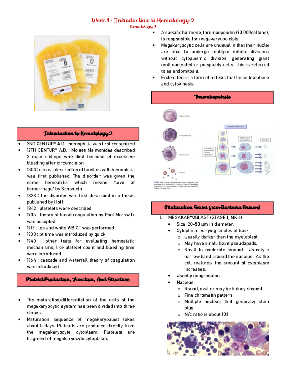 Week 1 Introduction To Hematology 2 - Hematology 2 Introduction To ...