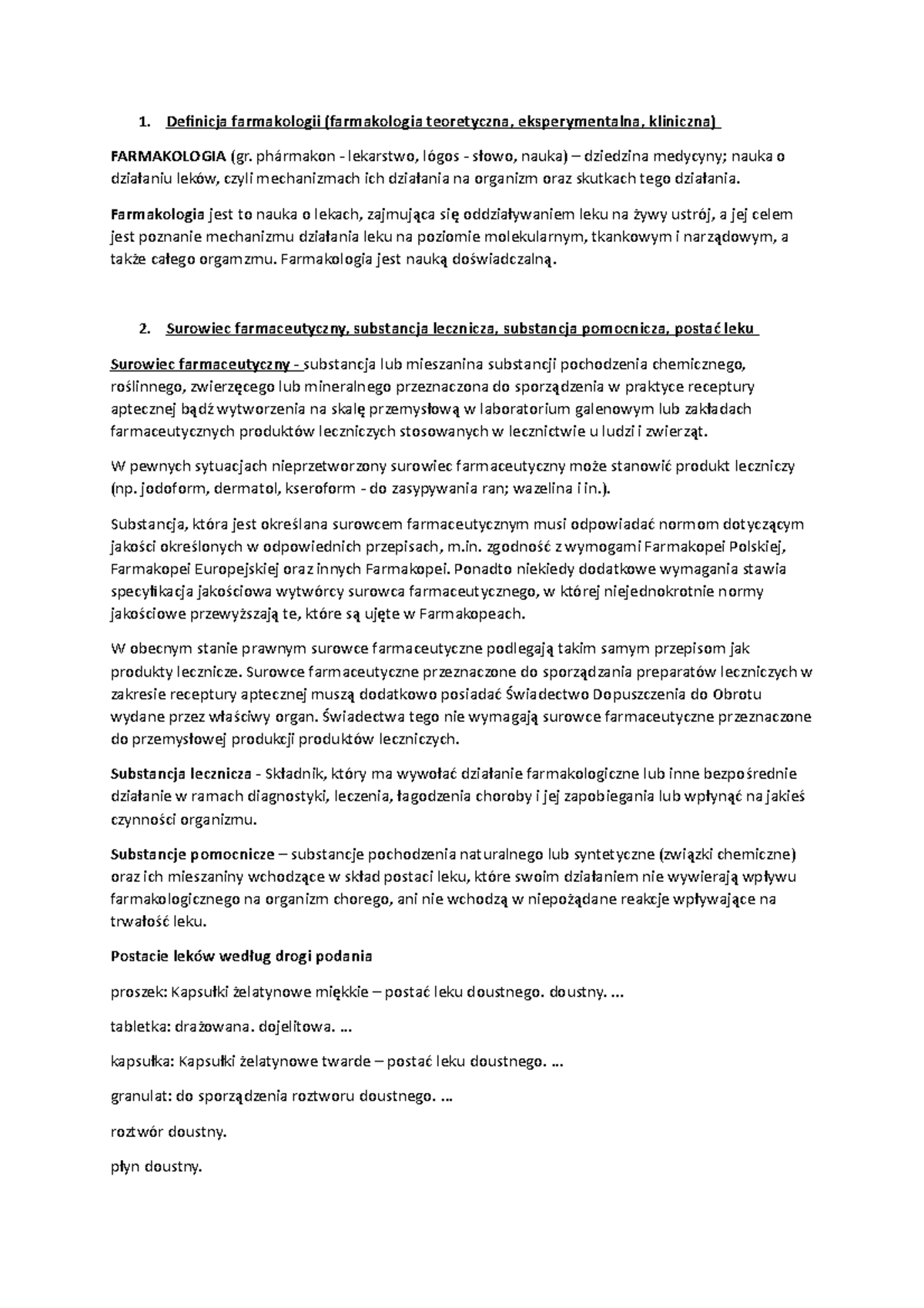 Pytania - Definicja farmakologii (farmakologia teoretyczna