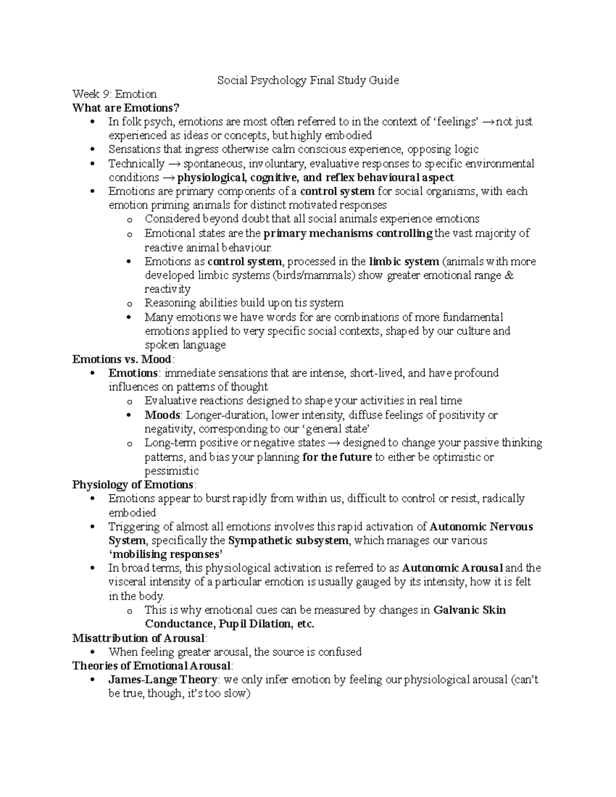 Social Psych Final Study Guide - Social Psychology Final Study Guide ...