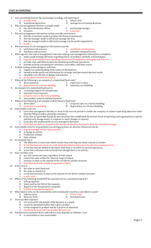 Review Material in cost accounting - CHAPTER 3 COST ACCOUNTING CYCLE ...