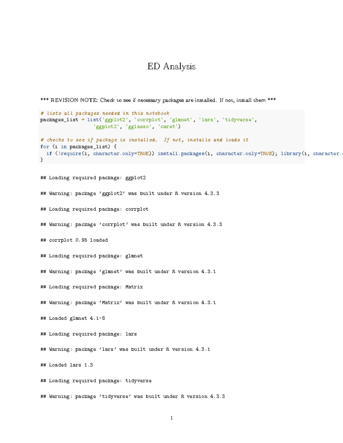 Exploratory Data Analysis 09 08 - ED Analysis *** REVISION NOTE: Check ...