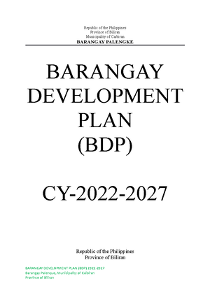 Barangay Development Plan - Republic of the Philippines Province of ...