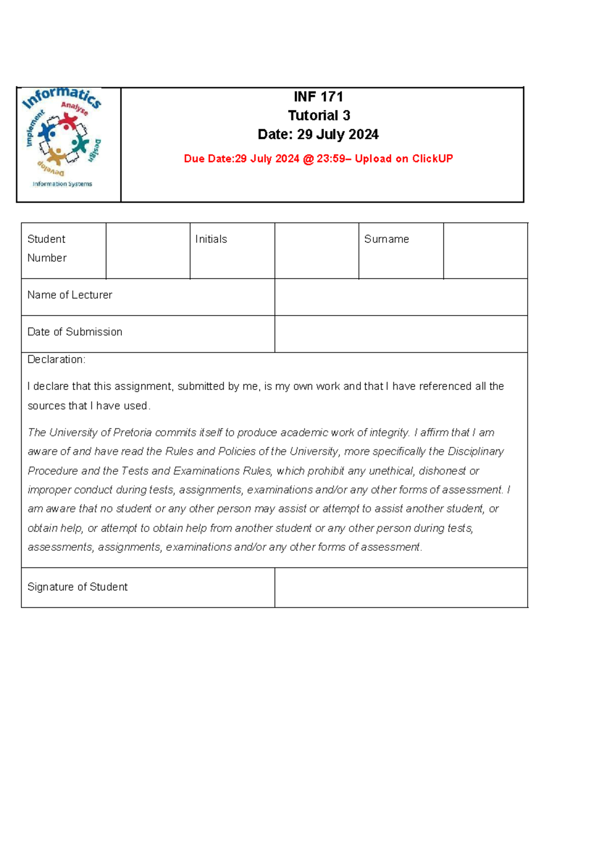 Tutorial 3 Instructions - Tagged - INF 171 Tutorial 3 Date: 29 July ...