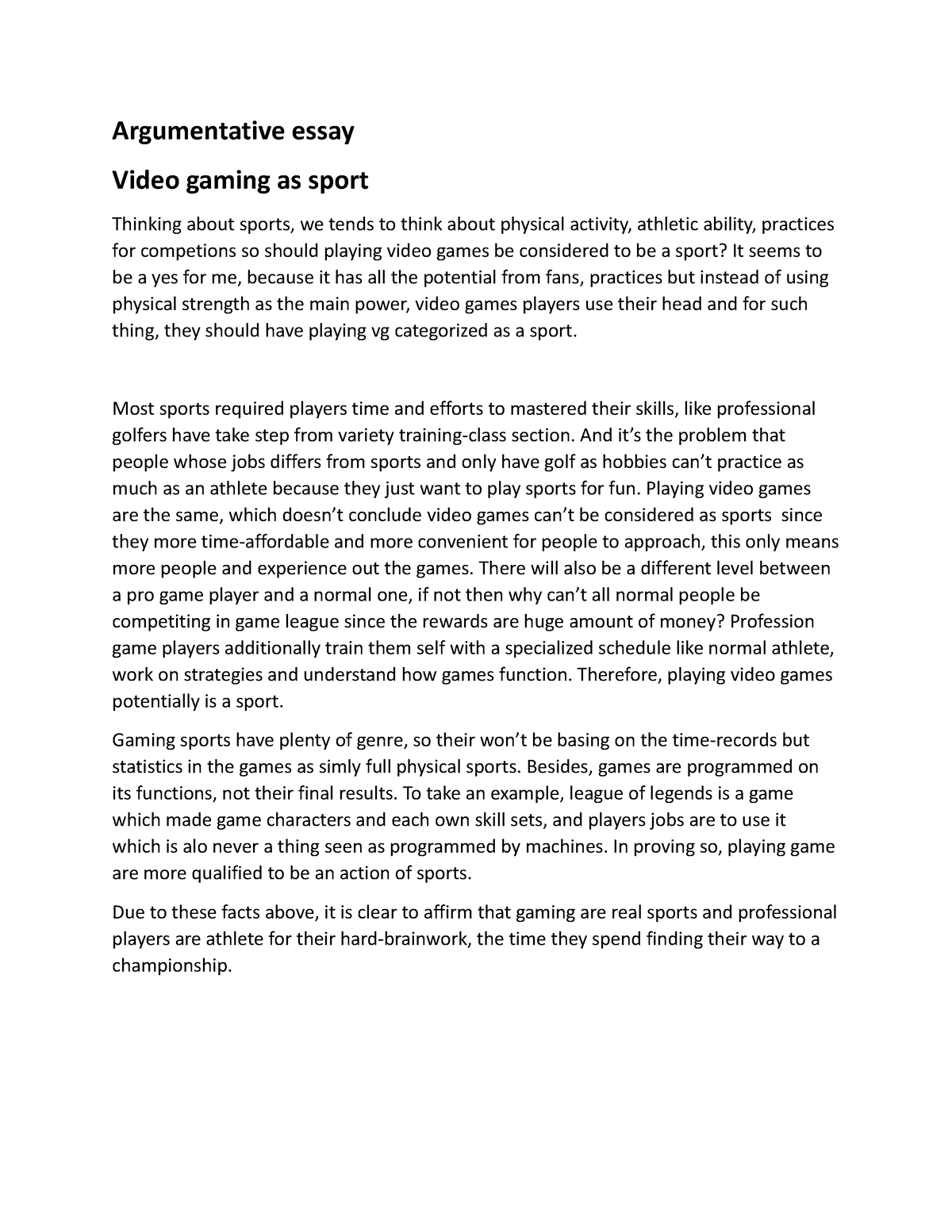 argumentative essay sports medicine