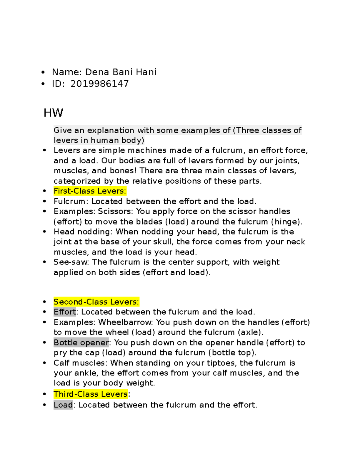 HW Human - (IE 422) - Name: Dena Bani Hani ID: 2019986147 HW Give an ...