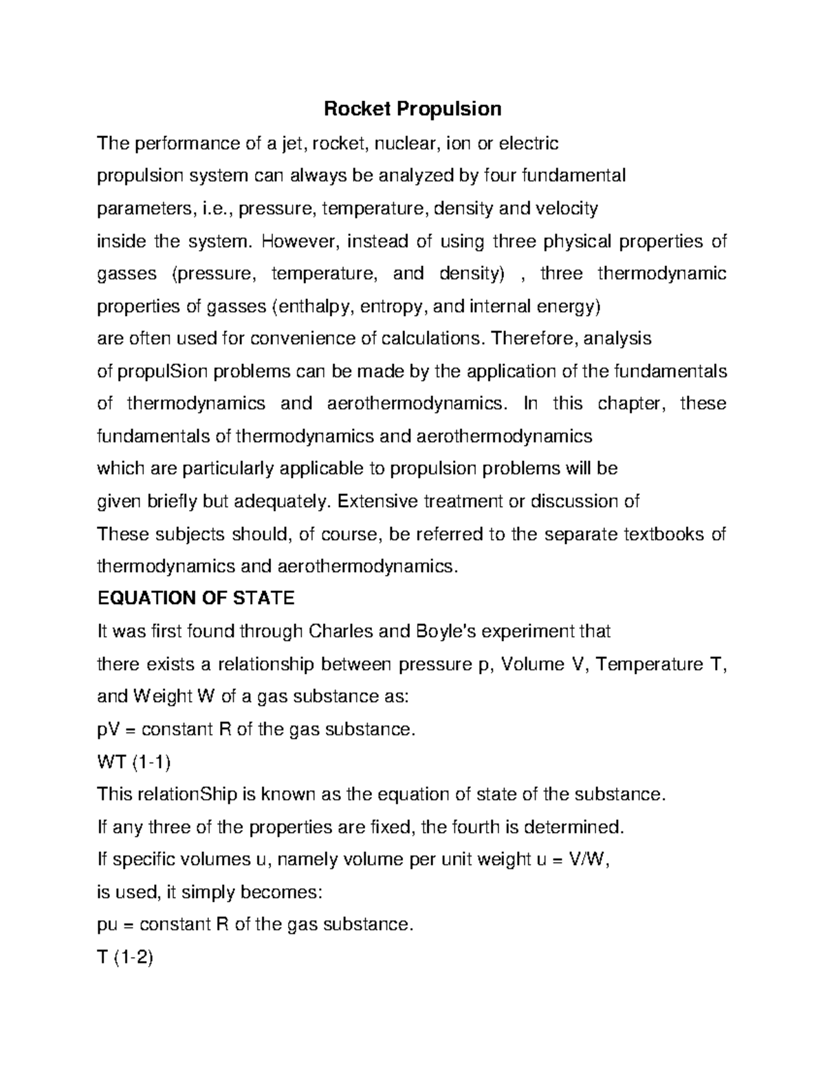 Rocket Propulsion Lecture note 1 - Rocket Propulsion The performance of ...