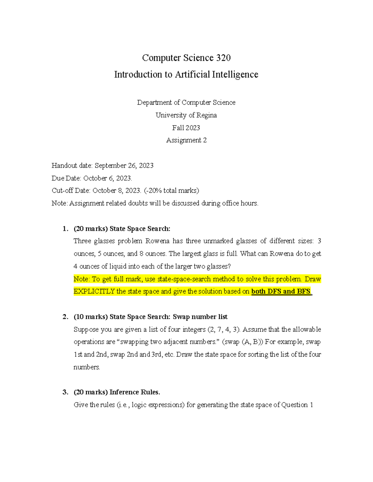 Computer Science 320 A2-4 - Computer Science 320 Introduction to ...