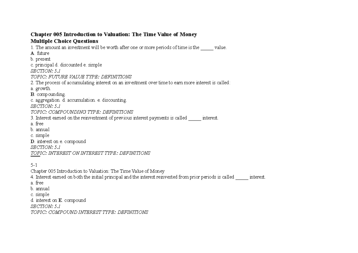 Chapter-005-tcdn - Chapter 5 Introduction To Valuation: The Time Value ...