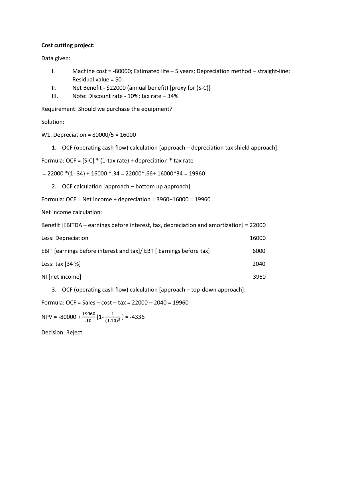 Cost Cutting Project - Sample solution of practice math - Cost cutting ...