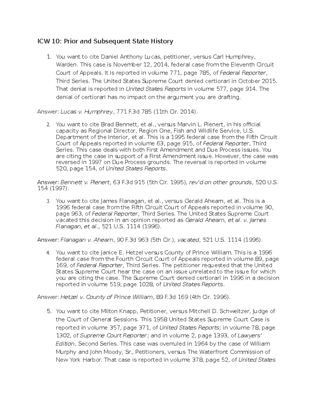 ICW 10 (Prior and Subsequent State History) ICW 10 Prior and