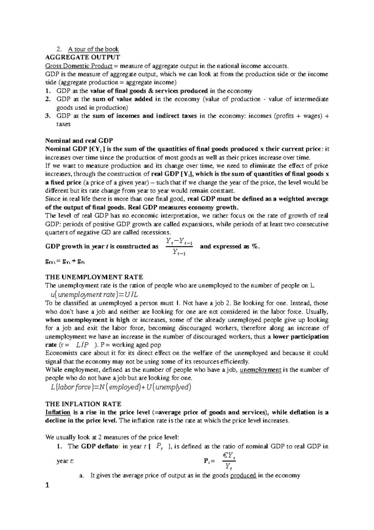 Macro 1 first partial notes - 2 tour of the book AGGREGATE OUTPUT Gross ...