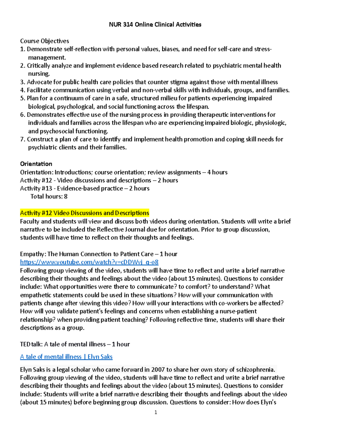 Clinical 09:02:2020 - NUR 314 Online Clinical Activities Course ...