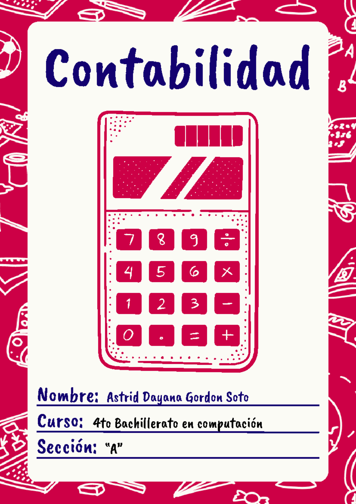 Dibujo a Mano Objetos Escolares Contabilidad Carátula A4 - Contabilidad ...