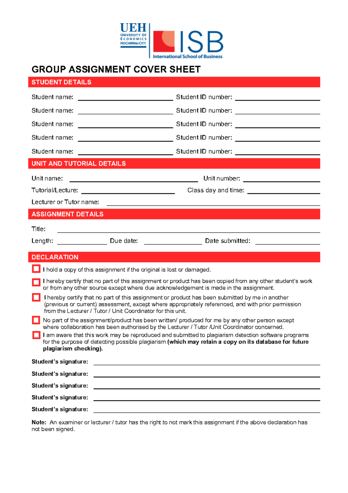 Group Assignment Cover Sheet ISB - GROUP ASSIGNMENT COVER SHEET STUDENT ...